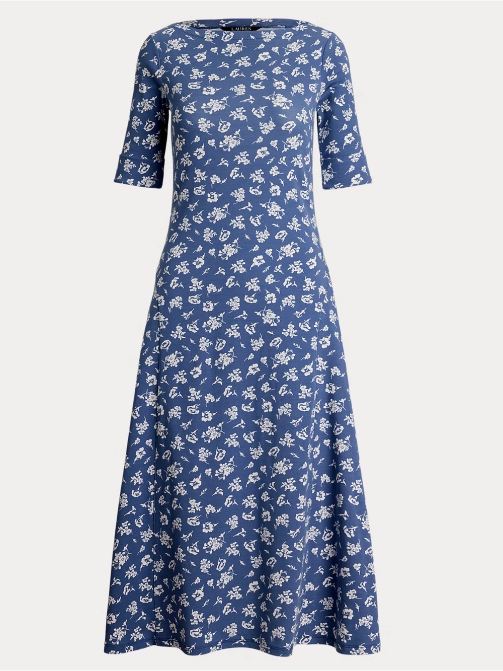 Lauren Ralph Lauren Floral Stretch Cotton Midi Dress Blue White NWT Size XXL